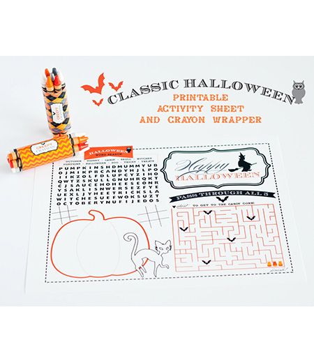 Classic Halloween Design Kit - Printable Coloring Activity Page and Crayon Wrap - Instant Download